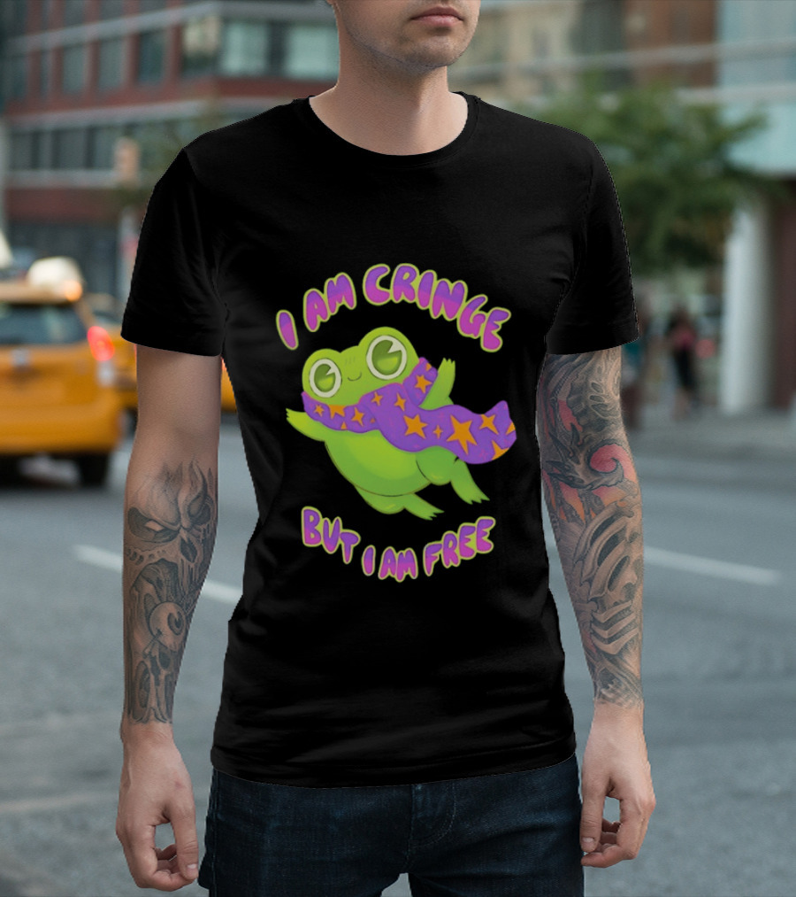 I Am Cringe But I Am Free Frog With Purple Starry Scarf T-Shirt