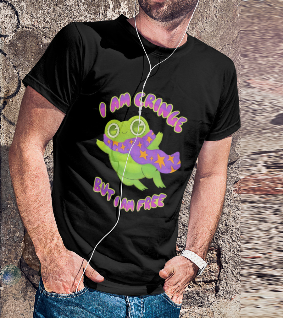 I Am Cringe But I Am Free Frog With Purple Starry Scarf T-Shirt