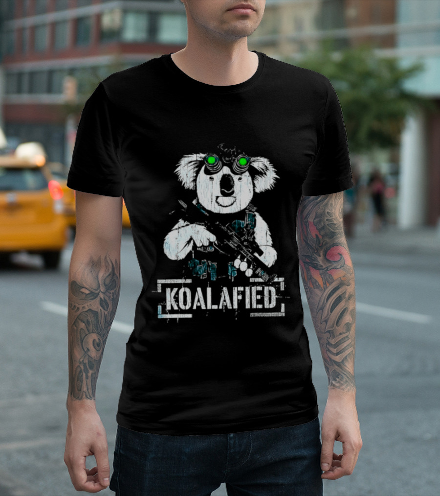 Koalafied Funny Koala With Gun And Green Goggles T-Shirt