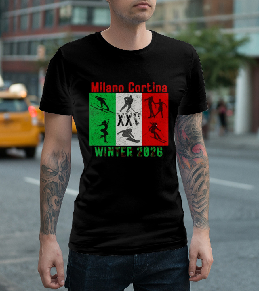 Milano Cortina Winter 2026 Italy Flag XXV Skiing Skating Snowboarding T-Shirt