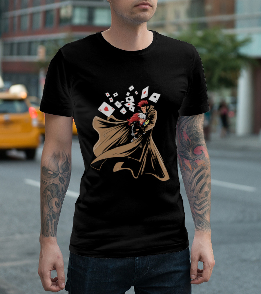 Mutant Love Rogue And Gambit Playing Cards Embrace T-Shirt