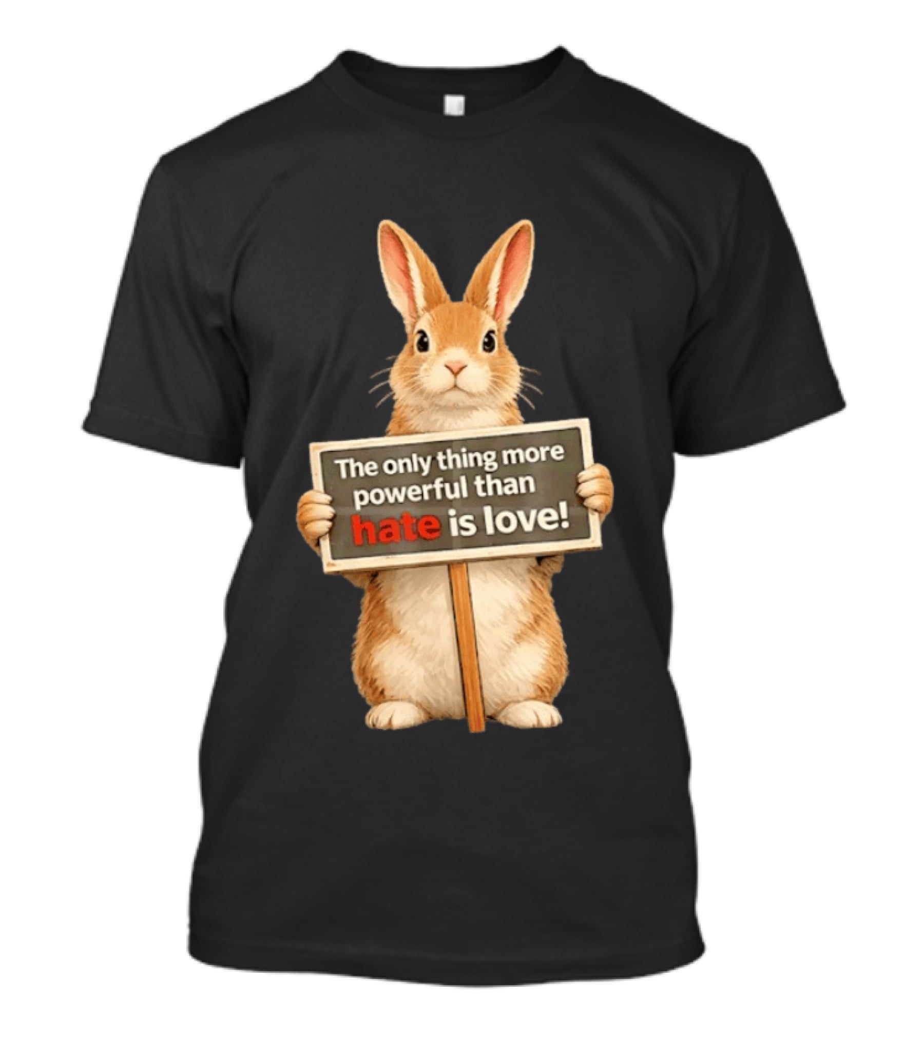 The Only Thing More Powerful Than Hate Is Love Rabbit Sign T-Shirt