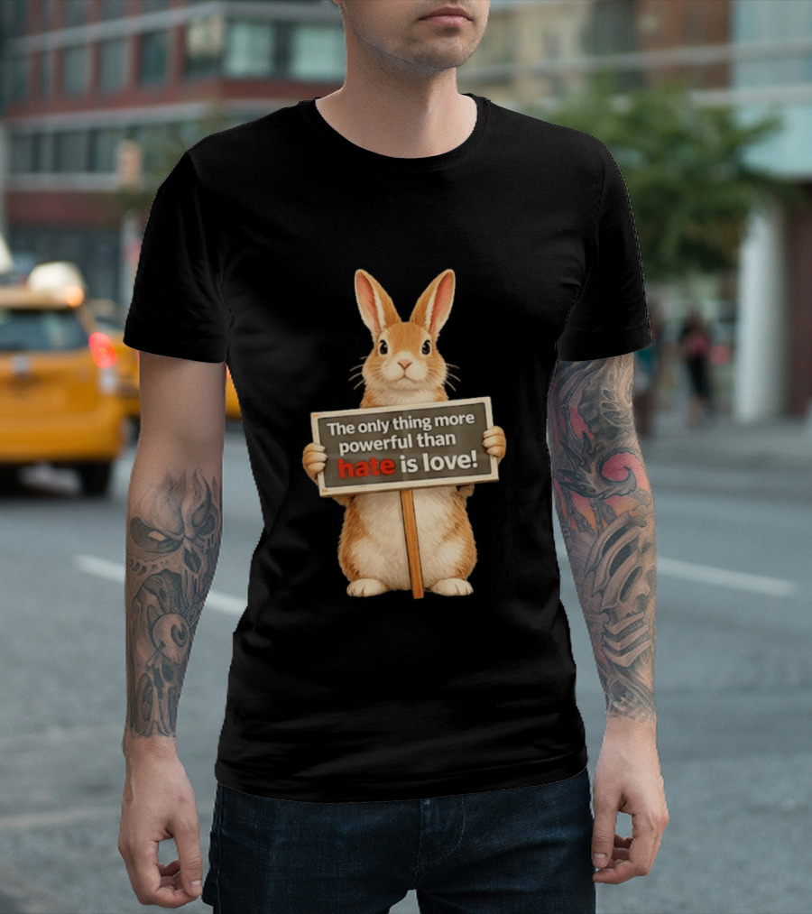 The Only Thing More Powerful Than Hate Is Love Rabbit Sign T-Shirt