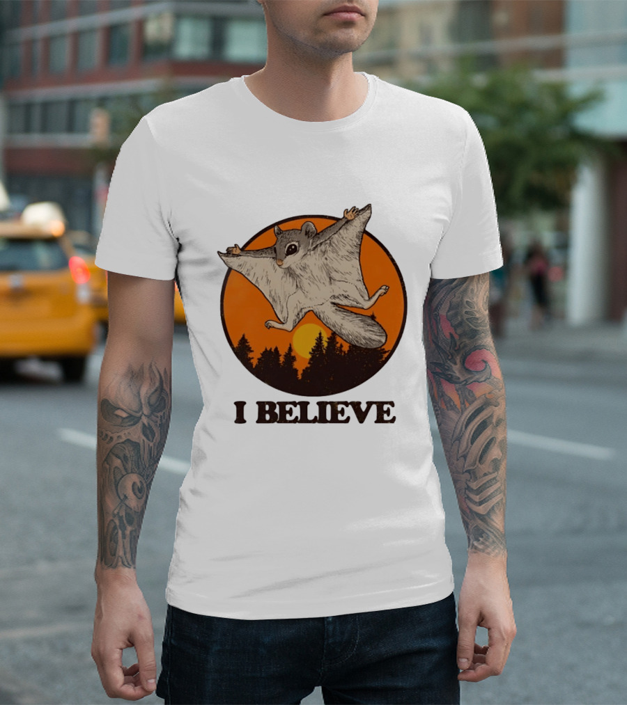 I Believe Flying Squirrel Sunset T-Shirt