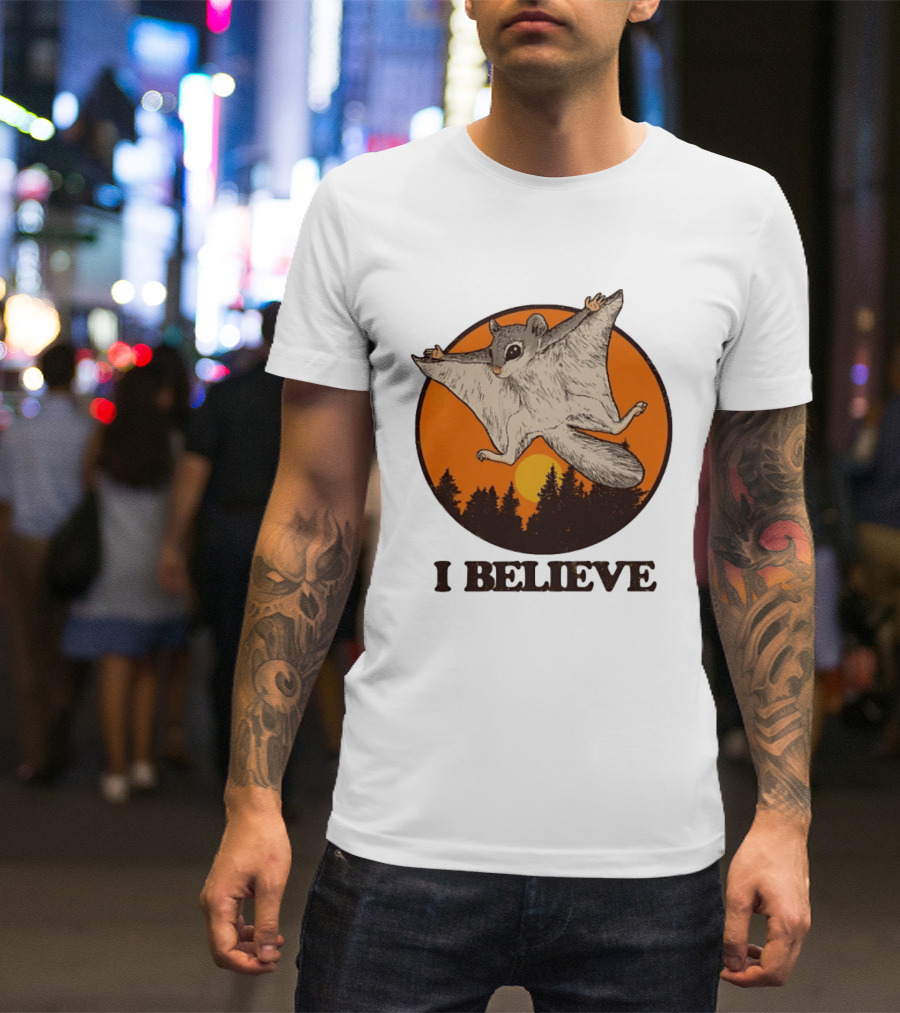 I Believe Flying Squirrel Sunset T-Shirt