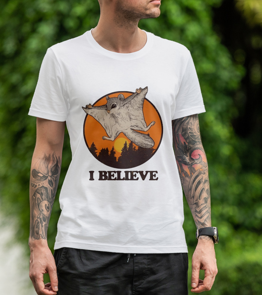 I Believe Flying Squirrel Sunset T-Shirt