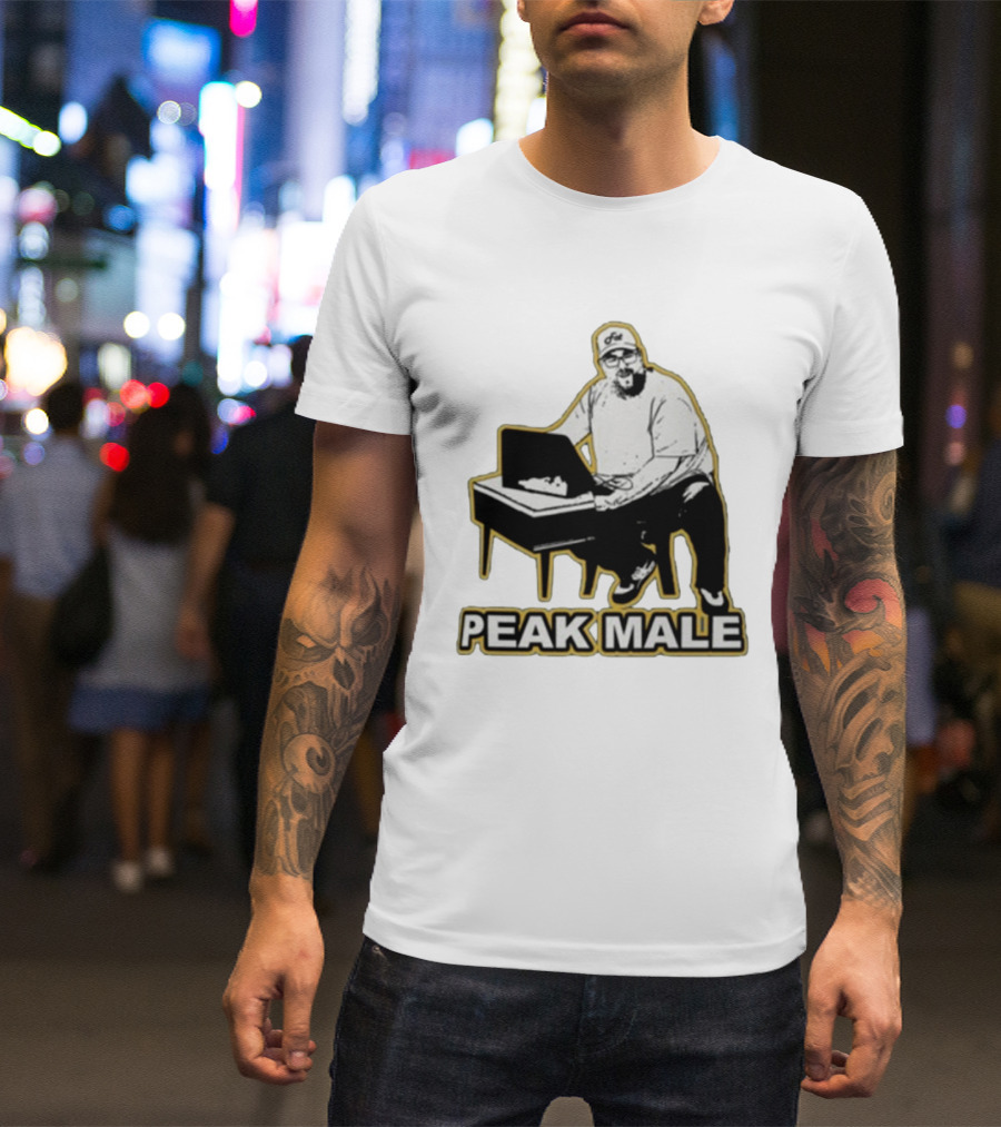 PEAK MALE Bearded Man Sitting At Desk Sketch T-Shirt