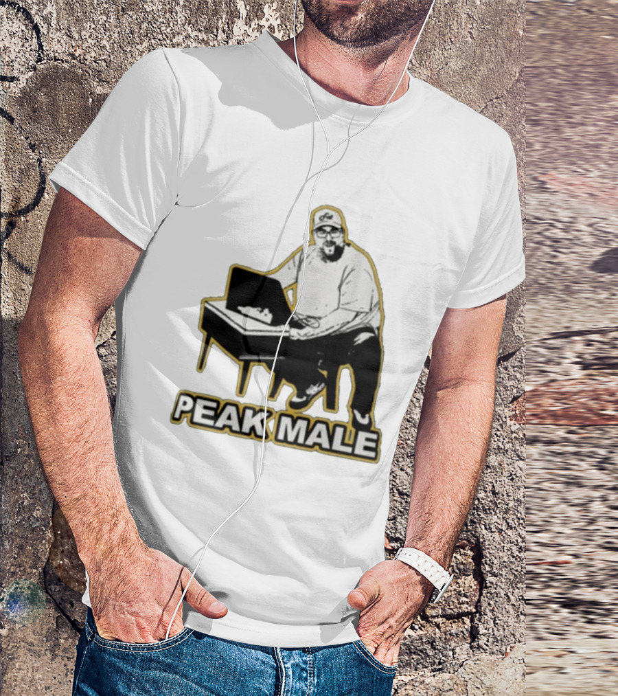 PEAK MALE Bearded Man Sitting At Desk Sketch T-Shirt