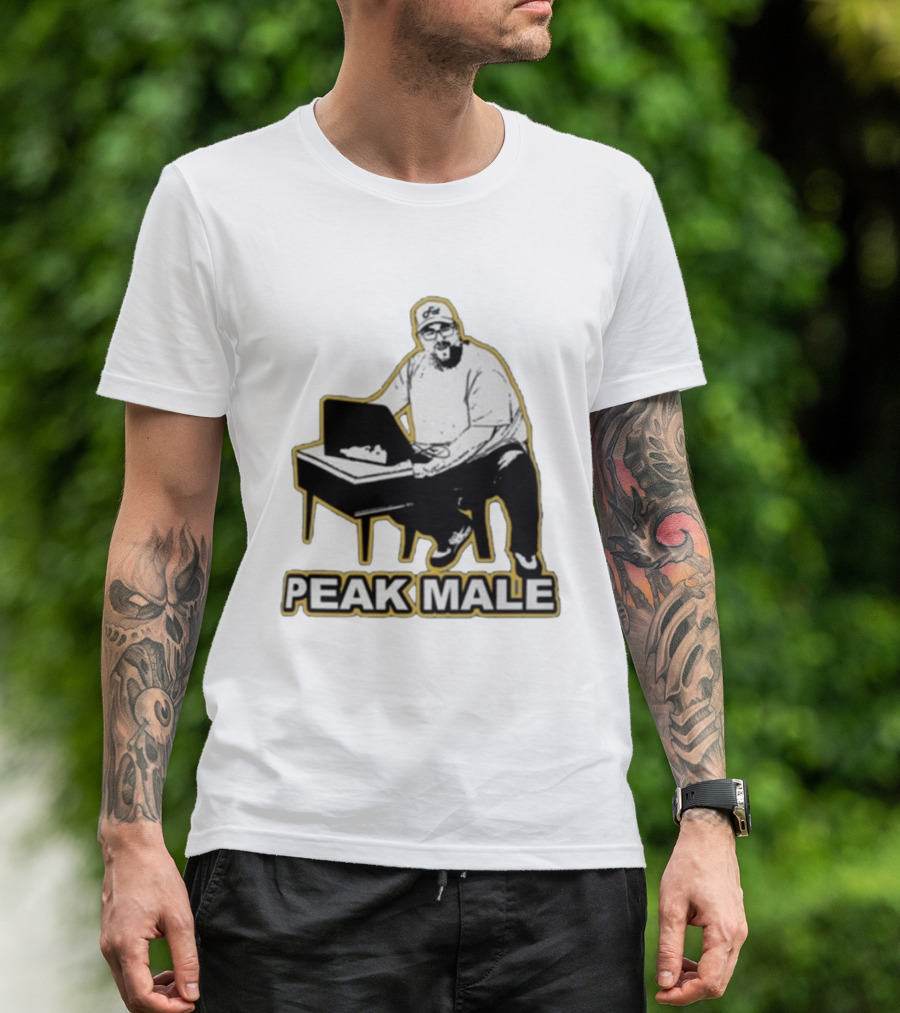 PEAK MALE Bearded Man Sitting At Desk Sketch T-Shirt