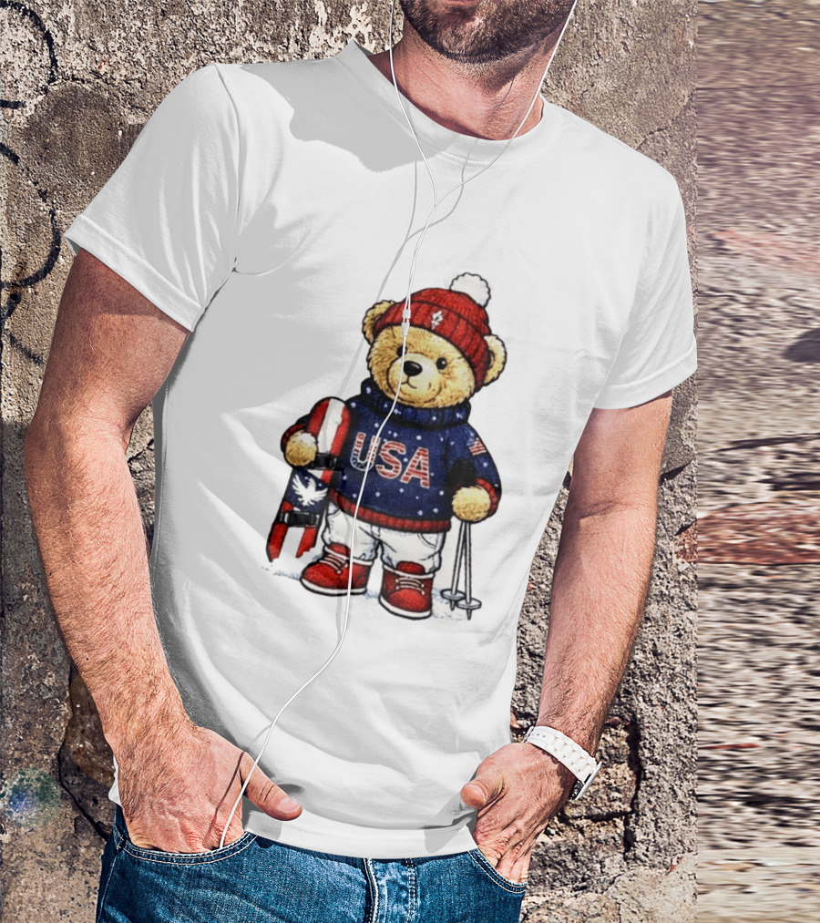 USA Teddy Bear Winter Olympics 2026 Skiing T-Shirt