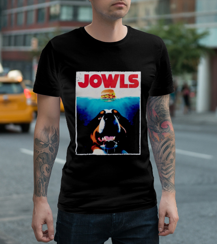 JOWLS Bernese Mountain Dog Burger Parody Jaws Movie T-Shirt