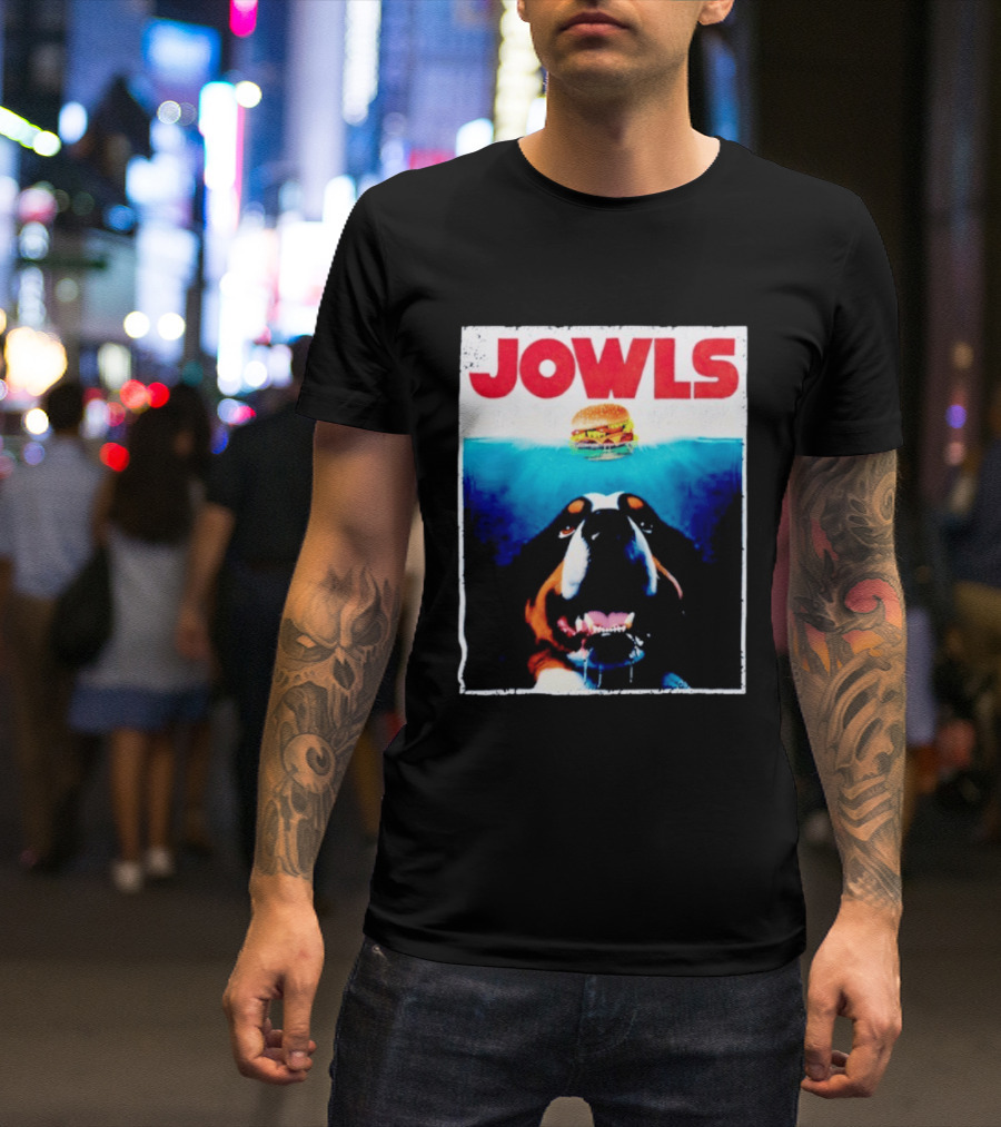 JOWLS Bernese Mountain Dog Burger Parody Jaws Movie T-Shirt