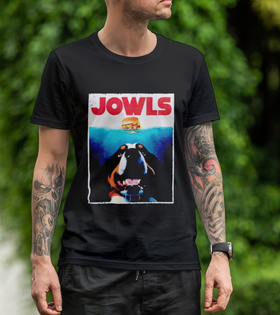 JOWLS Bernese Mountain Dog Burger Parody Jaws Movie T-Shirt
