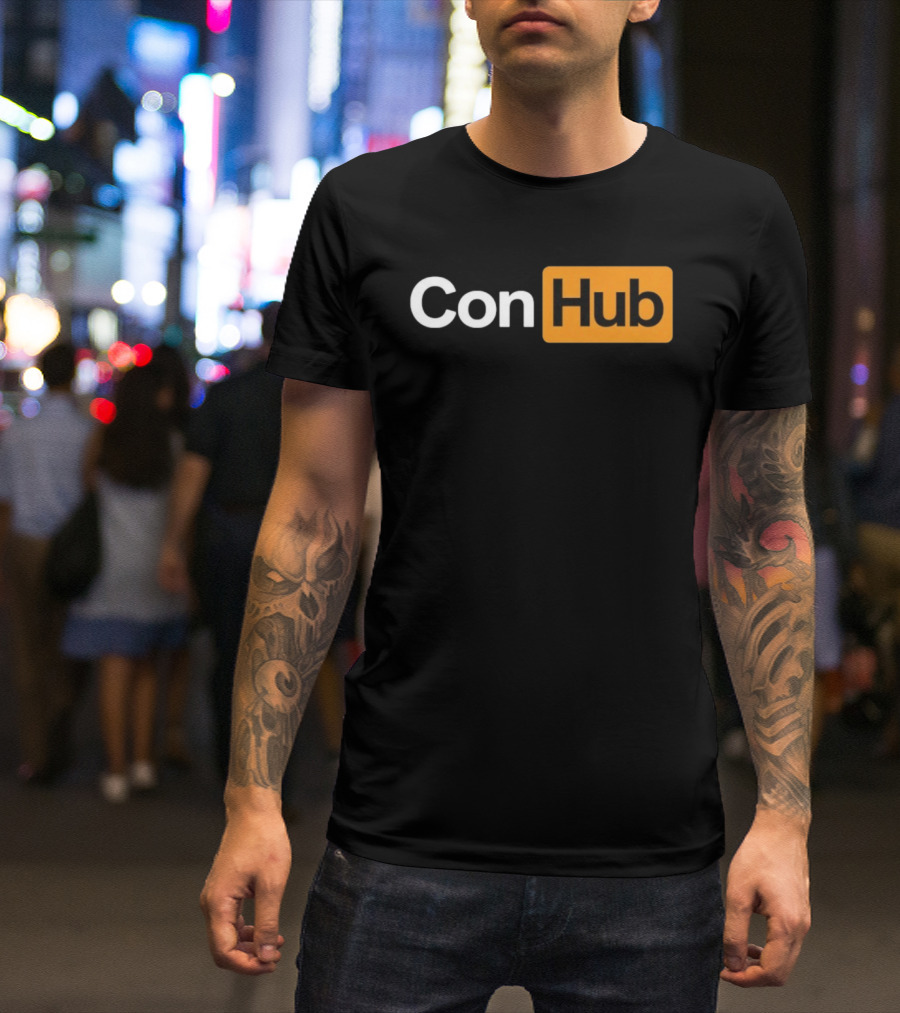 ConHub Parody Text On Orange And White T-Shirt