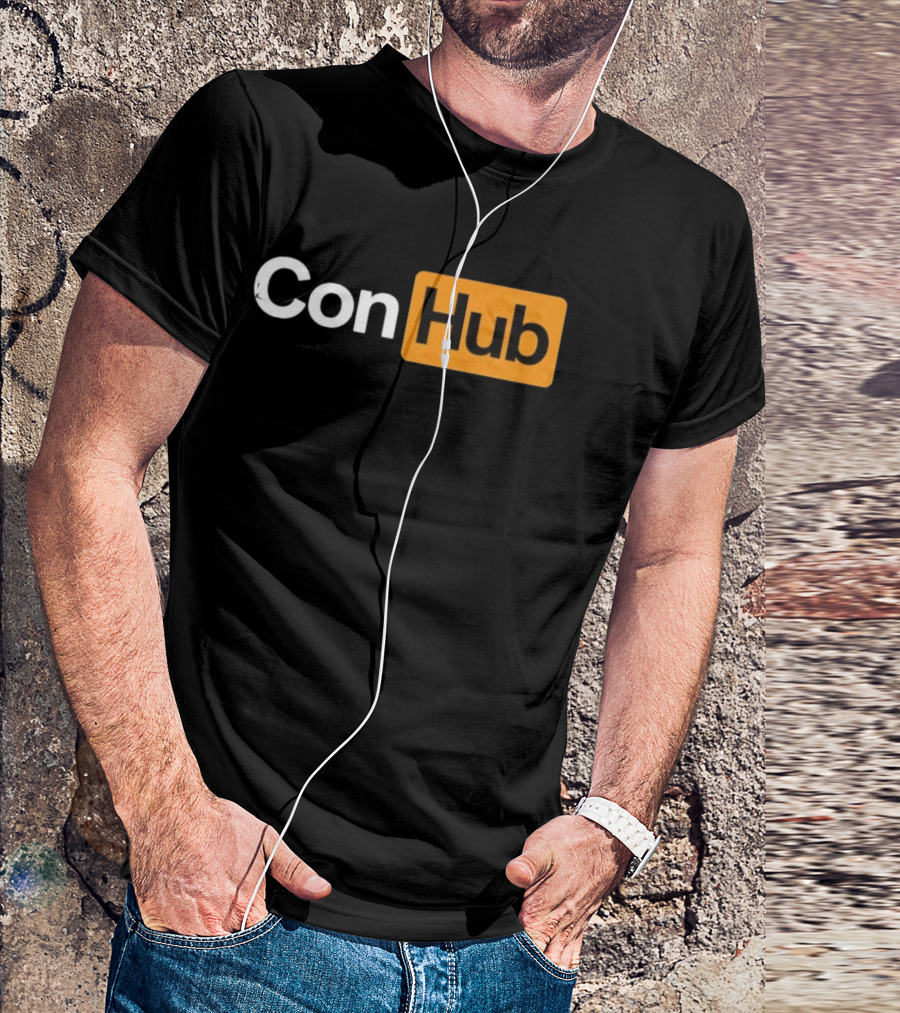 ConHub Parody Text On Orange And White T-Shirt