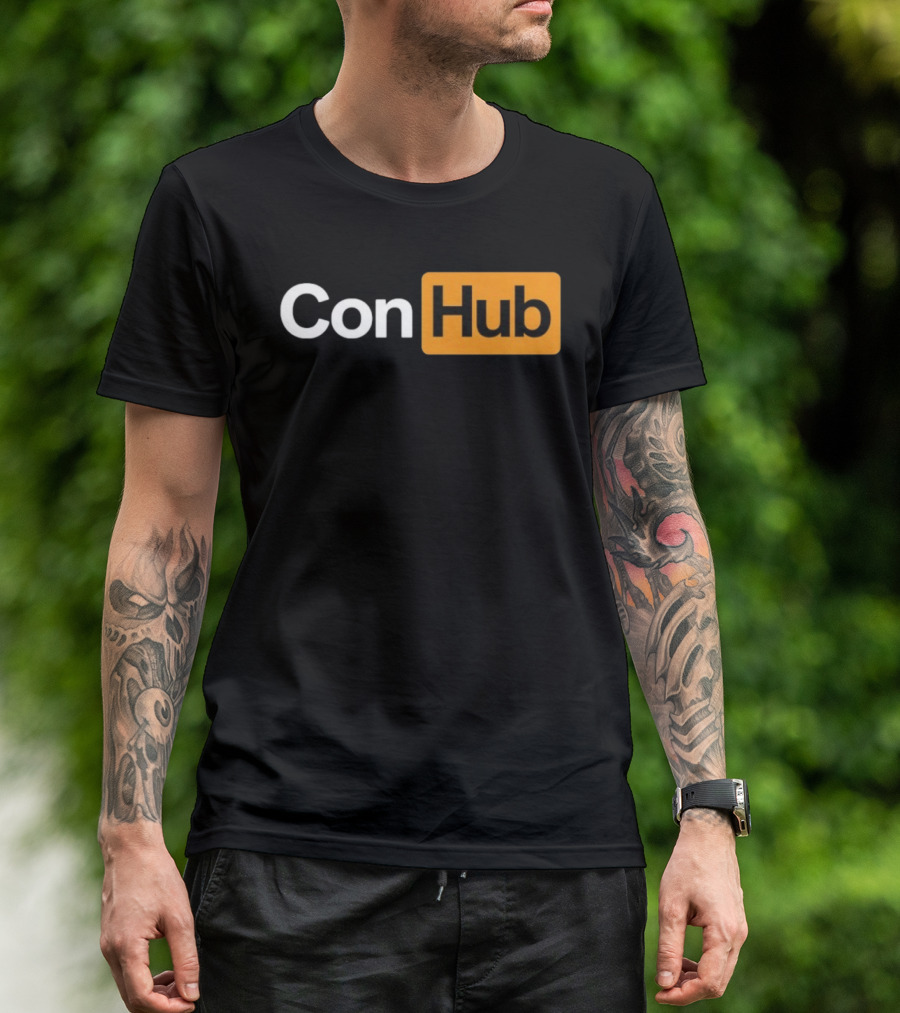 ConHub Parody Text On Orange And White T-Shirt