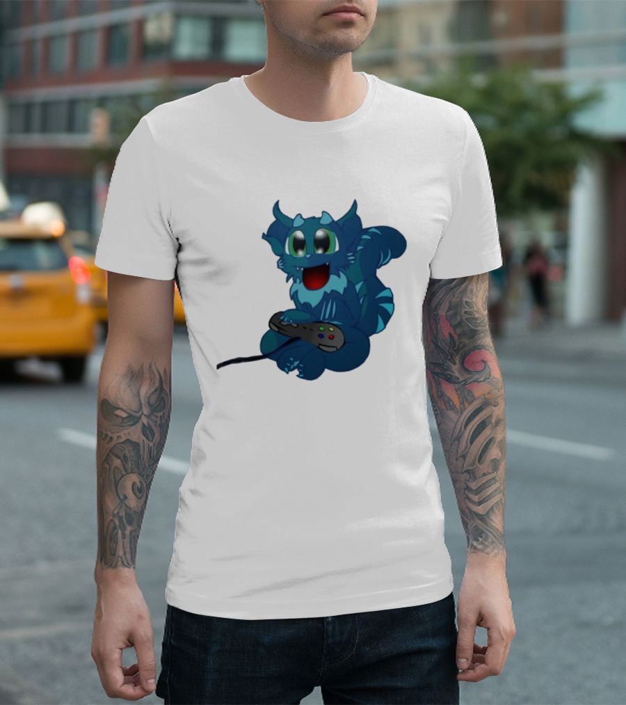 ThaBeast Gamer Blue Creature Playing Controller T-Shirt
