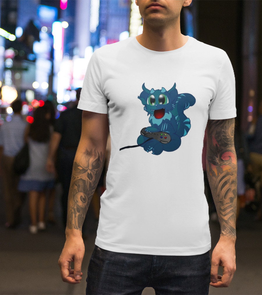 ThaBeast Gamer Blue Creature Playing Controller T-Shirt