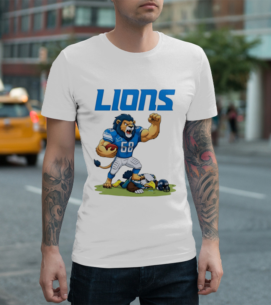 Detroit Lions Dominating Seahawks Rivalry Mascot Showdown T-Shirt