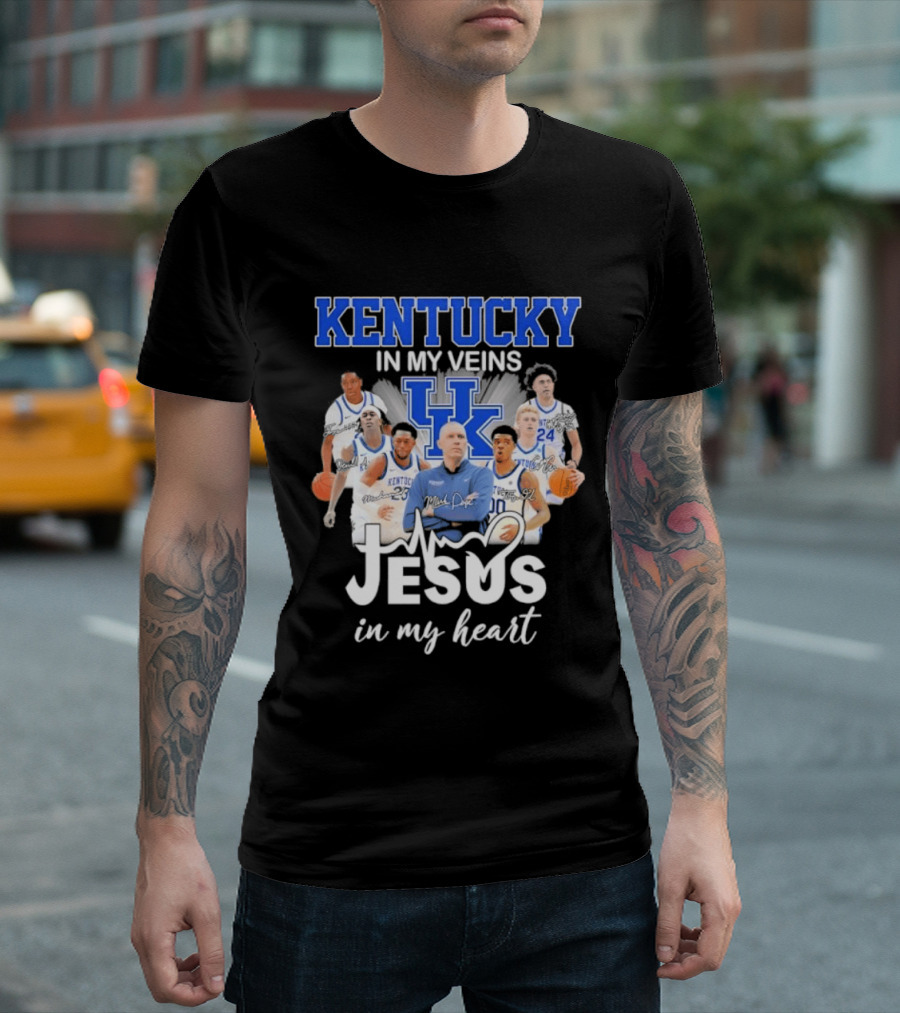 Kentucky Wildcats In My Veins Jesus In My Heart Basketball Coach Mark Pope Players T-Shirt