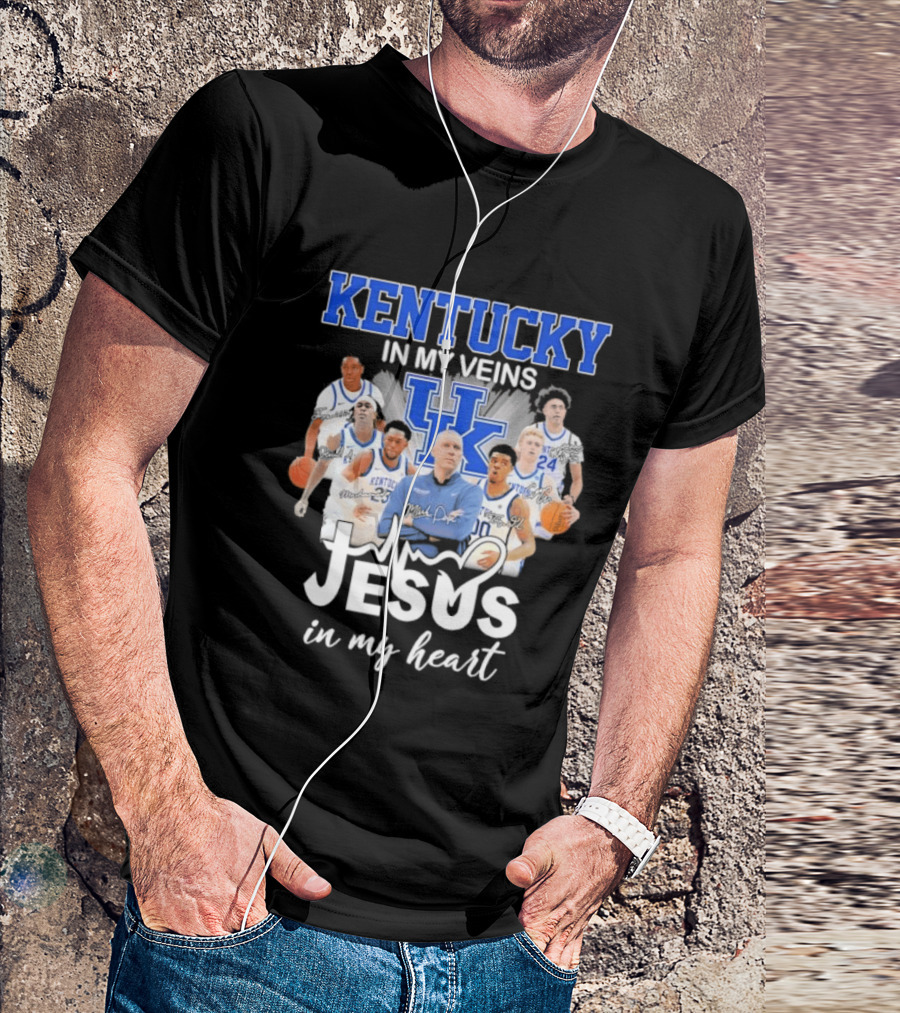 Kentucky Wildcats In My Veins Jesus In My Heart Basketball Coach Mark Pope Players T-Shirt