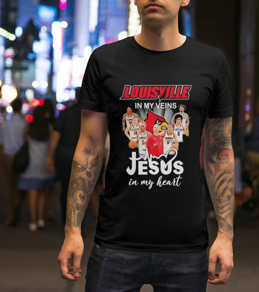 Louisville Cardinals In My Veins Jesus In My Heart Coach Pat Kelsey Players T-Shirt