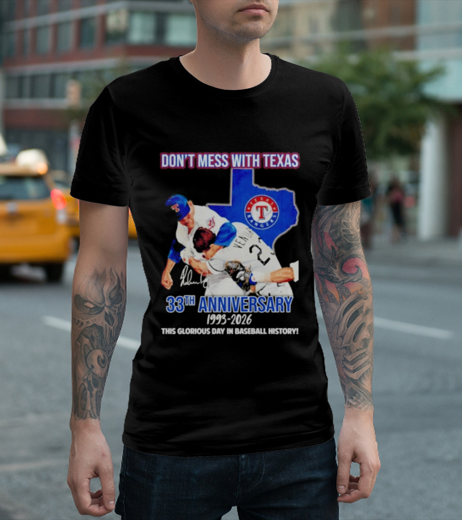 Nolan Ryan Robin Ventura Texas Rangers 33rd Anniversary 1993 2026 Baseball History T-Shirt
