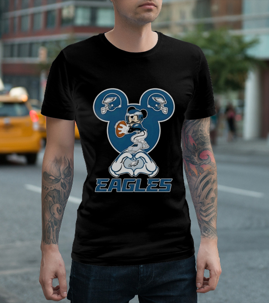 Philadelphia Eagles Mickey Mouse Heart Hands Football T-Shirt