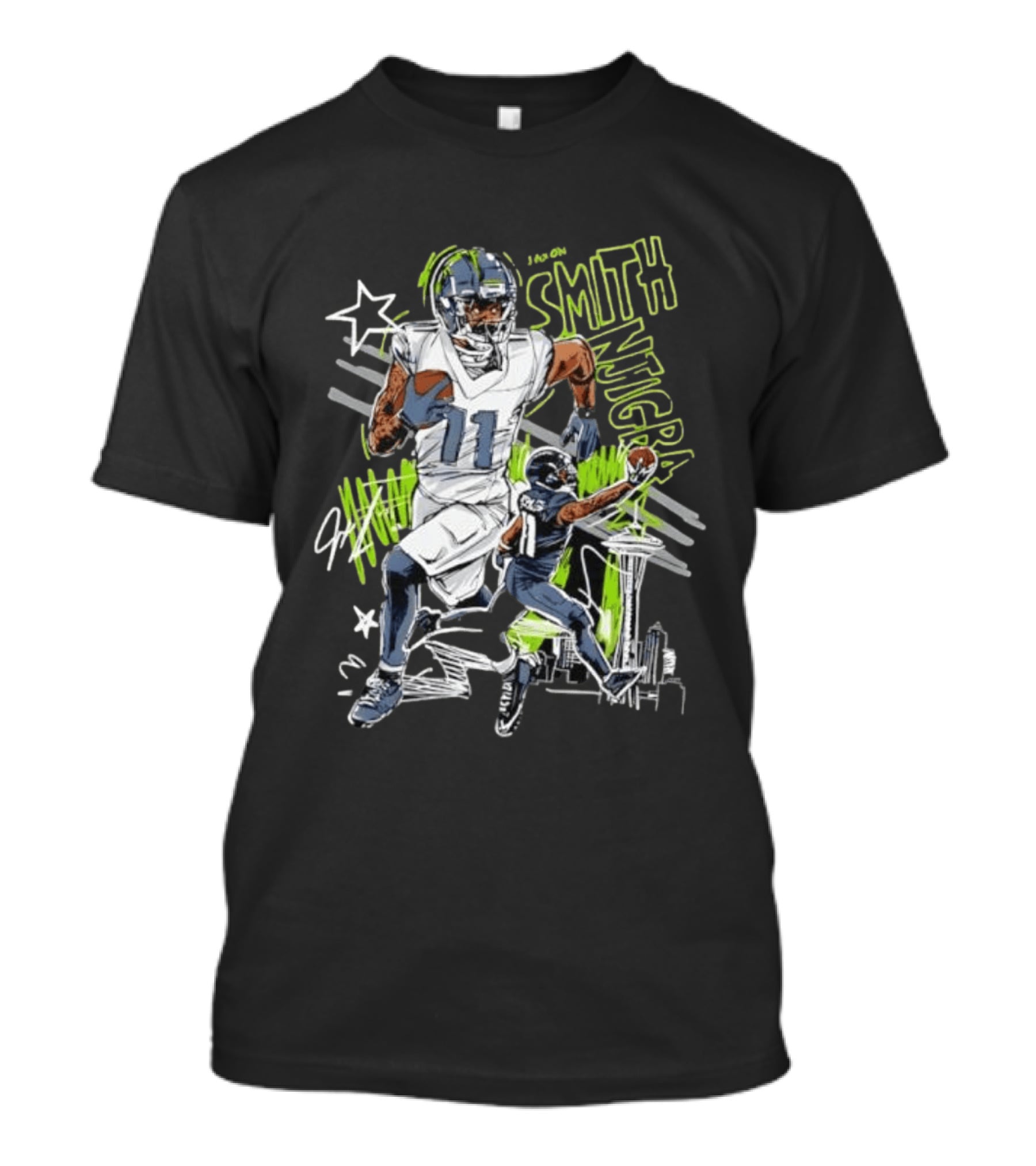Jaxon Smith Njigba Seattle Seahawks 11 Scribble Football T-Shirt