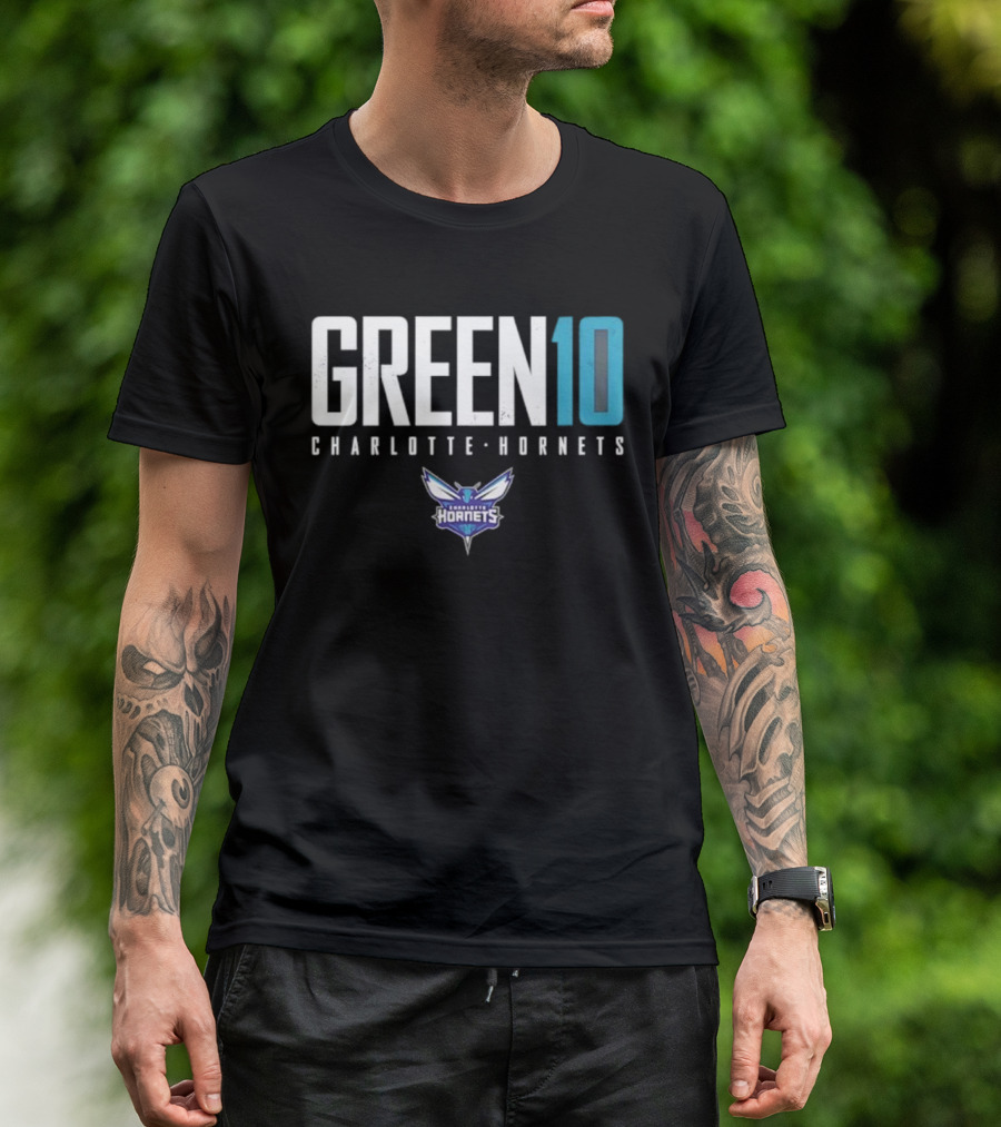 Green 10 Charlotte Hornets Basketball Iconic Number T-Shirt