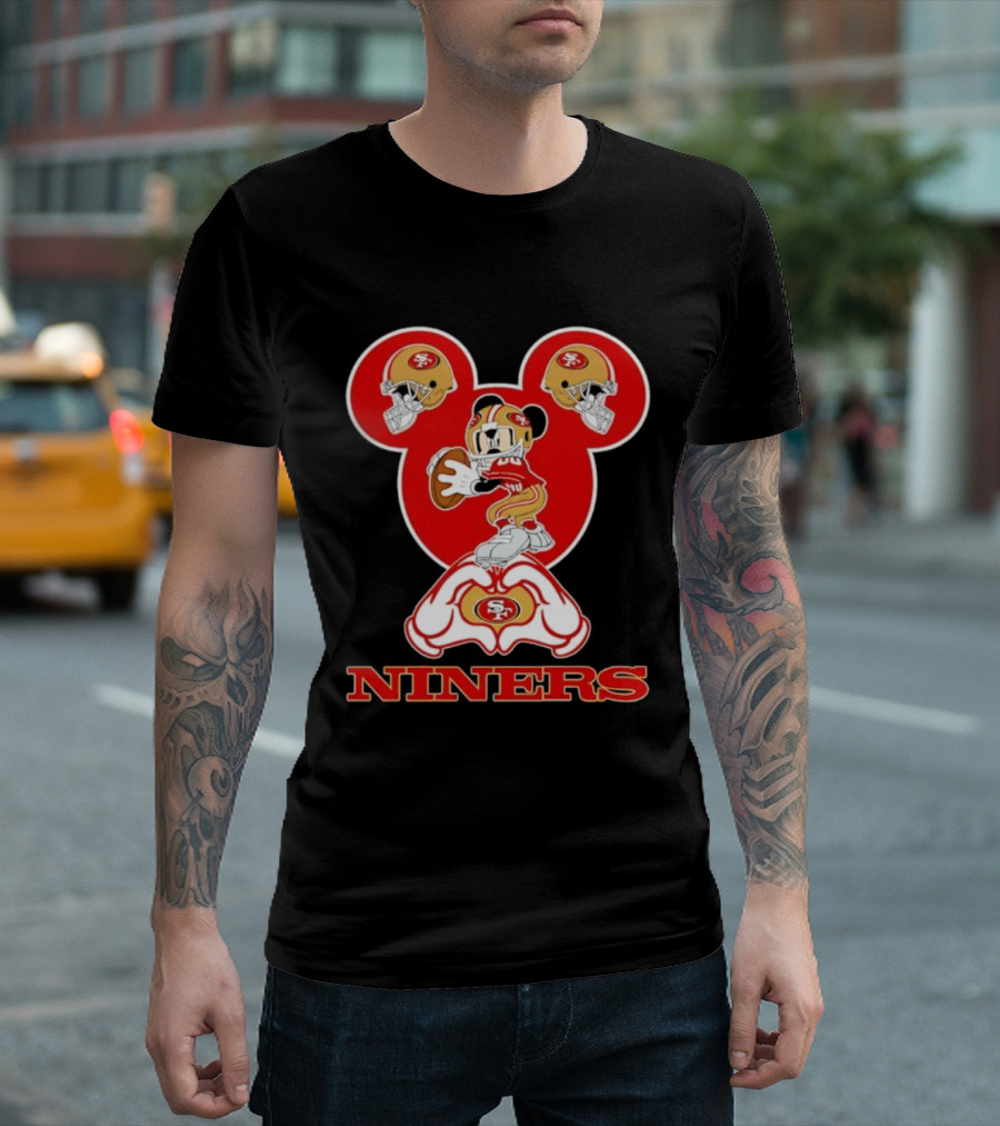 Mickey Mouse San Francisco 49ers Niners Love Heart Hands T-Shirt