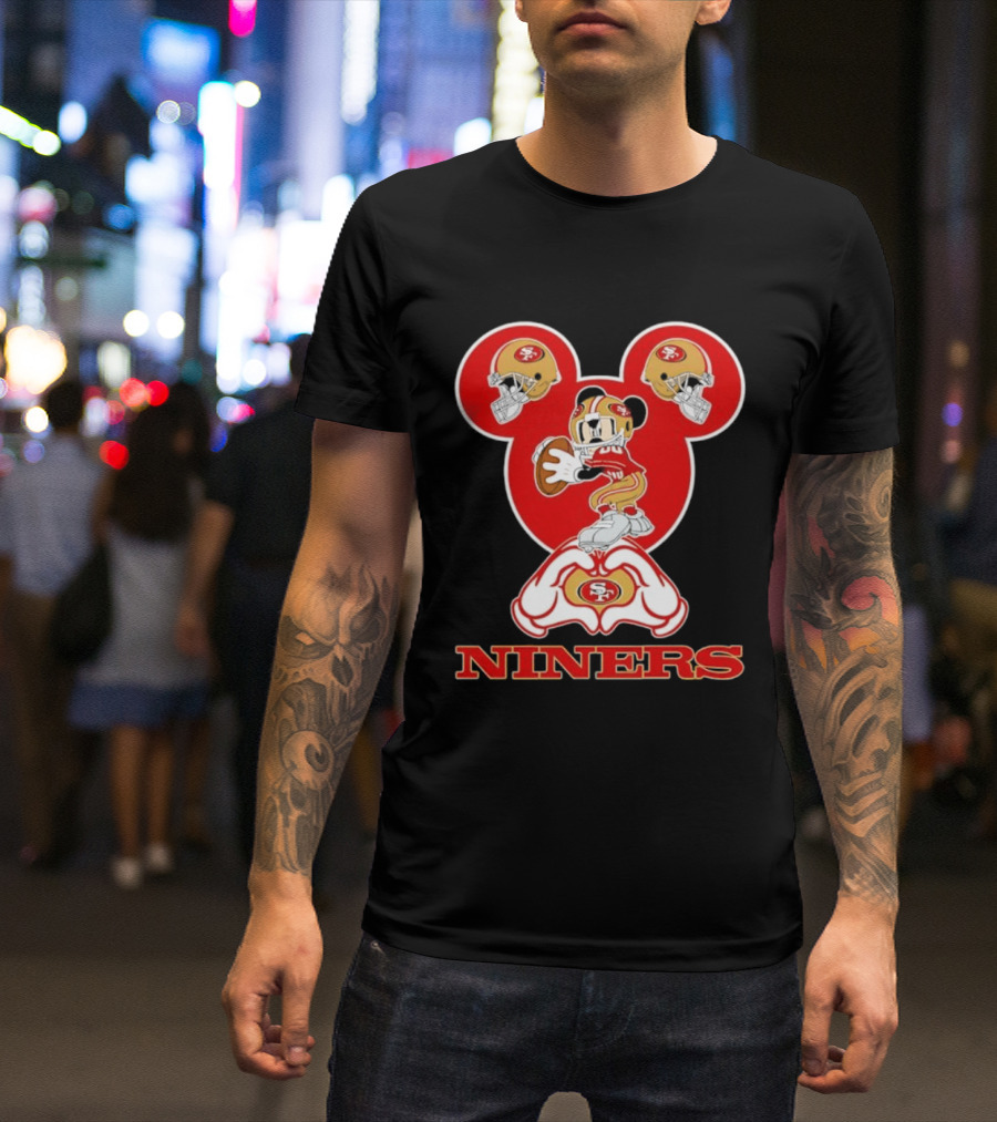 Mickey Mouse San Francisco 49ers Niners Love Heart Hands T-Shirt