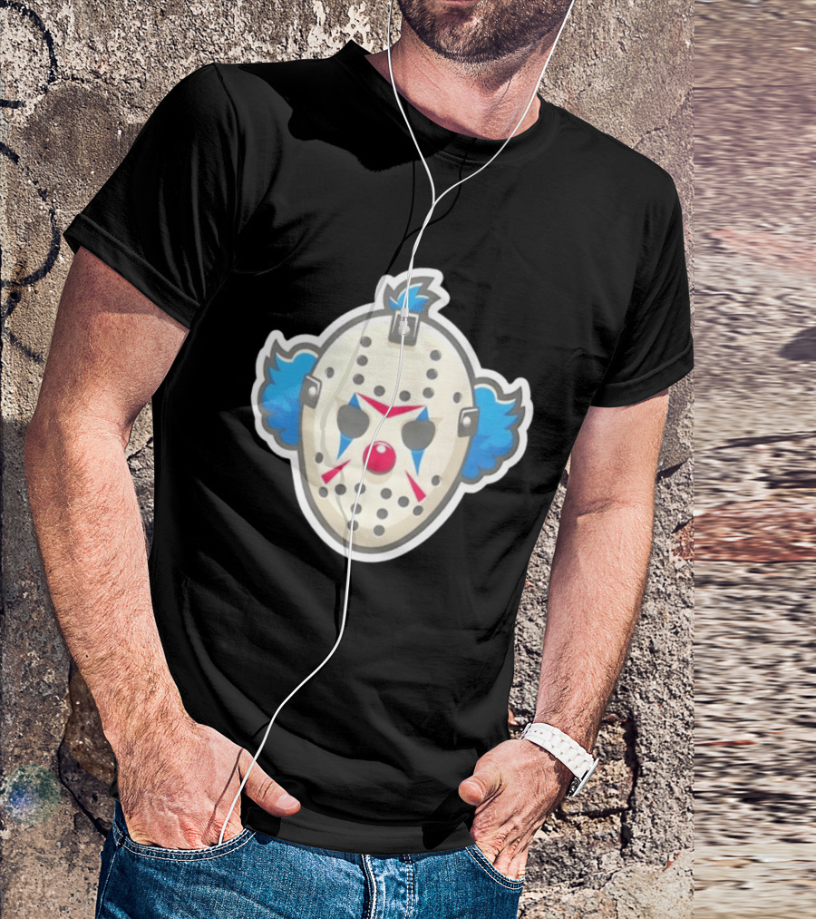 Killer Clown Hockey Mask Horror Mashup Iconic Creepy Face T-Shirt