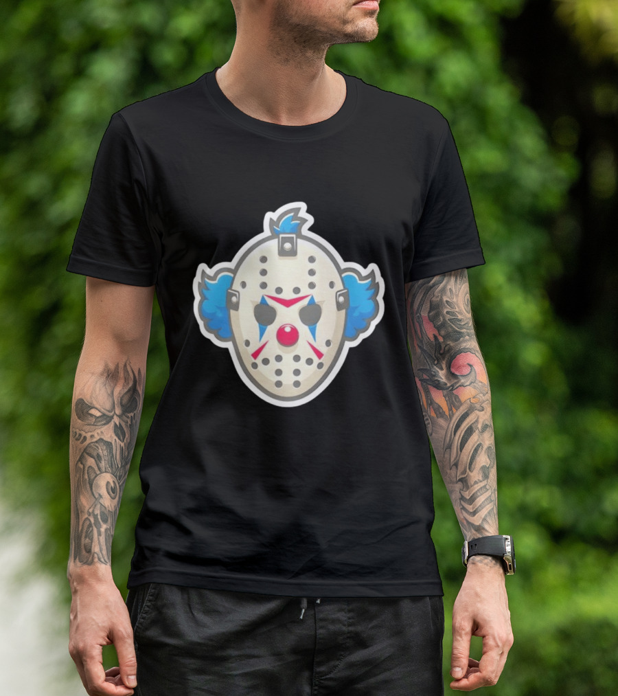 Killer Clown Hockey Mask Horror Mashup Iconic Creepy Face T-Shirt