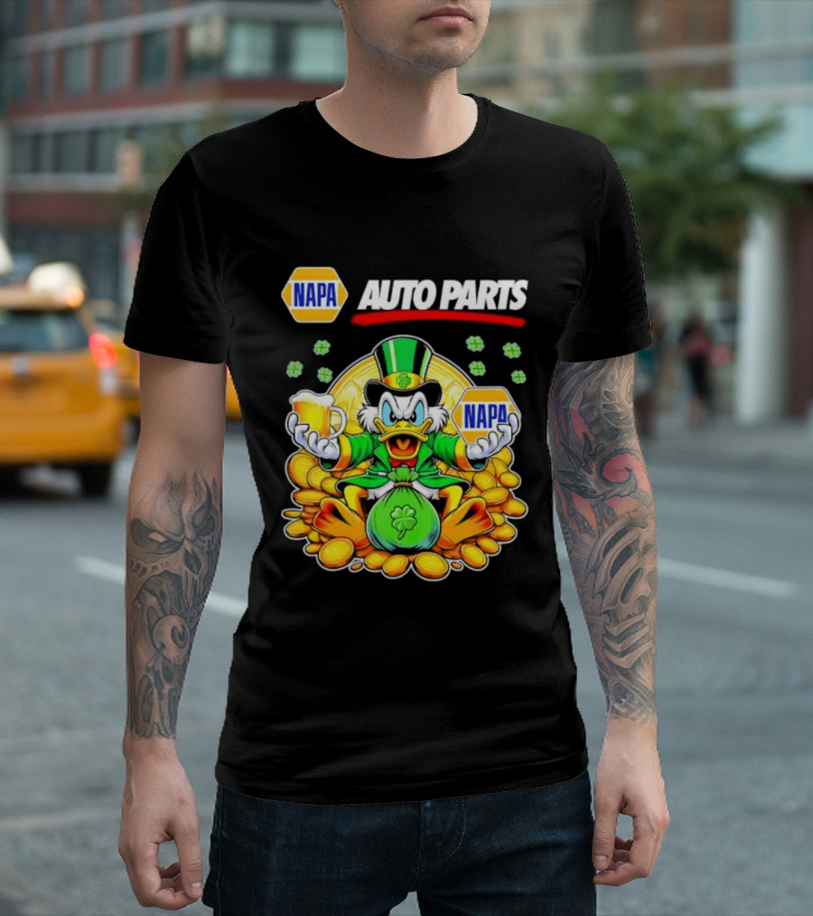 Scrooge McDuck NAPA Auto Parts St Patricks Day Coins And Beer T-Shirt