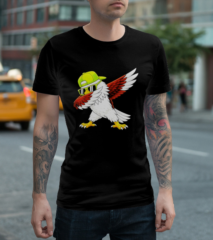 Sea Hawk Dabbing Bird In Neon Cap Football Fan Fun T-Shirt