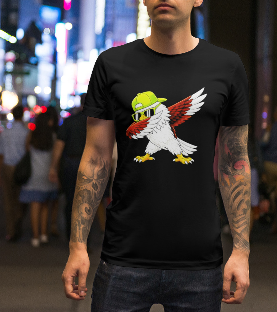 Sea Hawk Dabbing Bird In Neon Cap Football Fan Fun T-Shirt