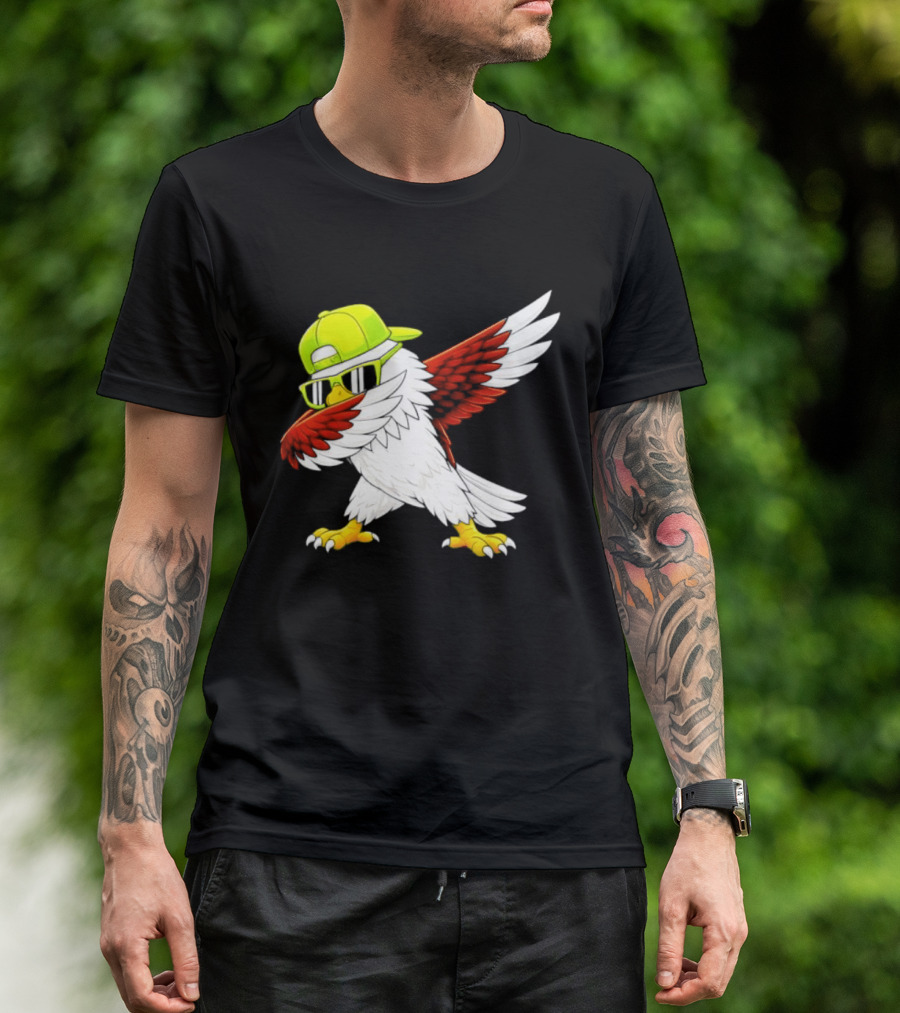Sea Hawk Dabbing Bird In Neon Cap Football Fan Fun T-Shirt