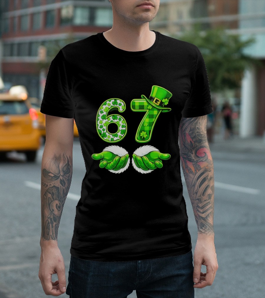 St Patricks Day 67 Shamrock Irish Clover Meme Green Hat Luck T-Shirt
