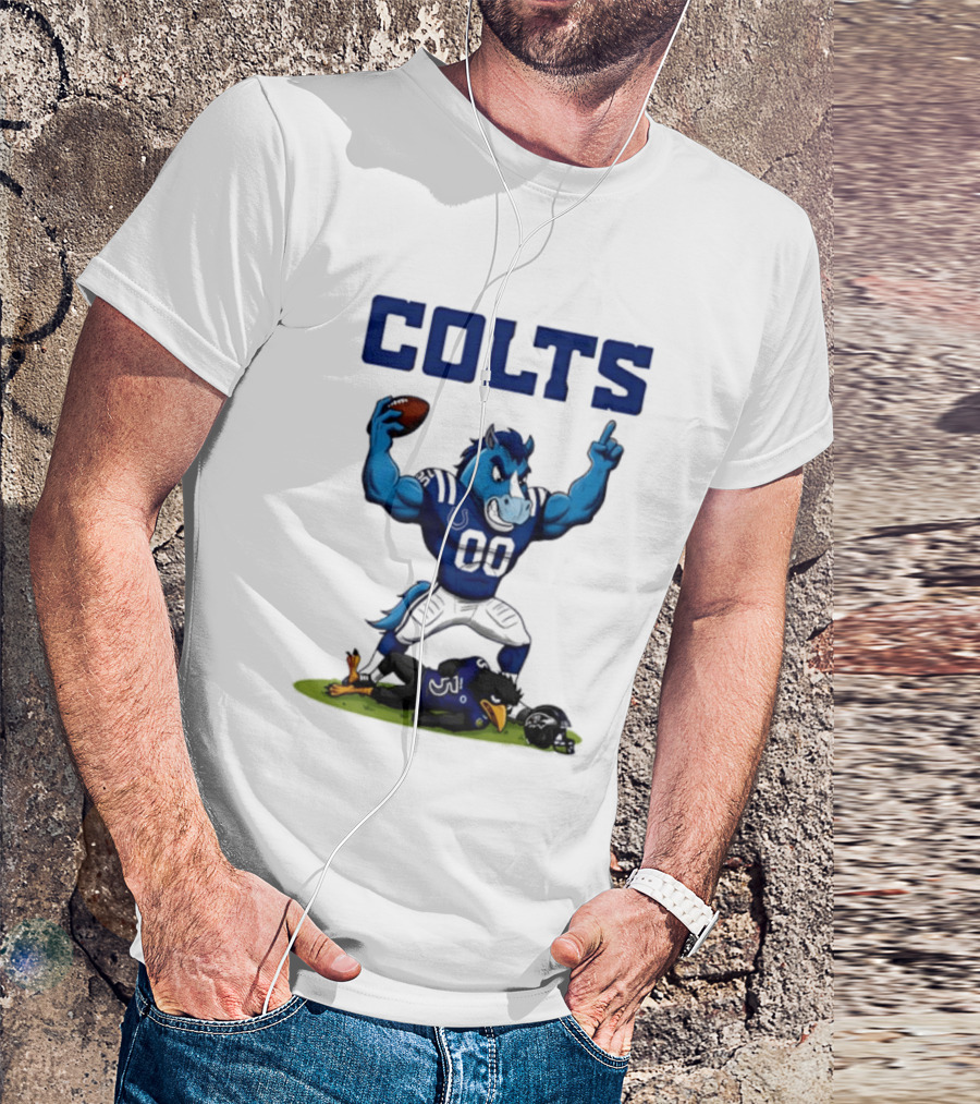 Indianapolis Colts Horse Mascot Defeats Baltimore Ravens Bird Rivalry Football Showdown T-Shirt