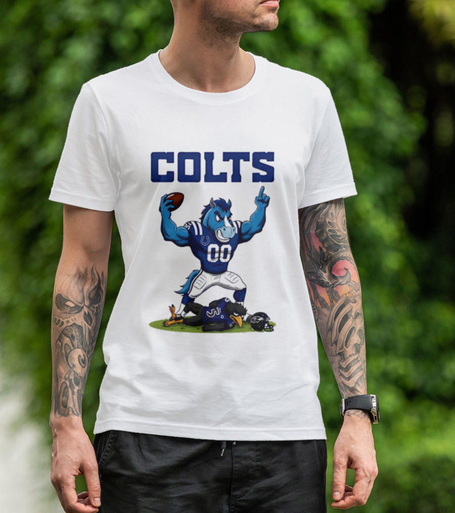 Indianapolis Colts Horse Mascot Defeats Baltimore Ravens Bird Rivalry Football Showdown T-Shirt