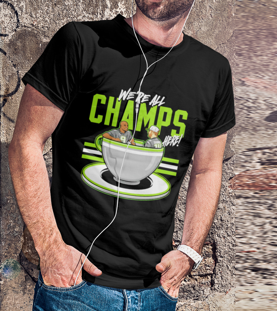 We're All Champs Here Kenneth Walker III Sam Darnold Seattle Tea Cup T-Shirt