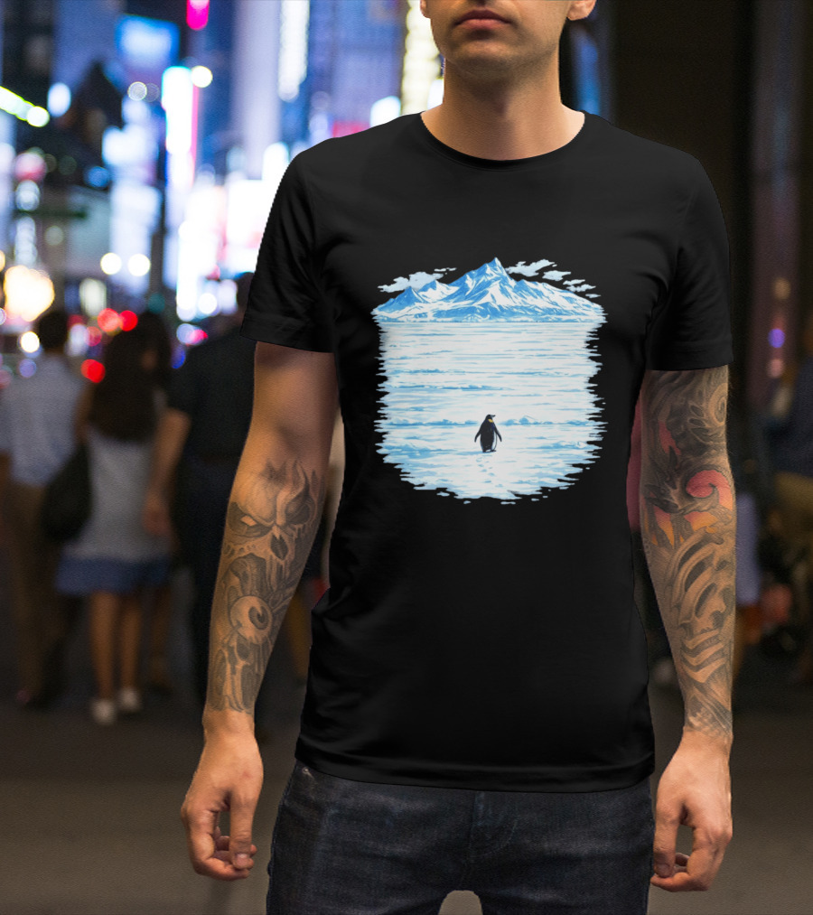Penguin But Why Snowy Mountain Reflection T-Shirt