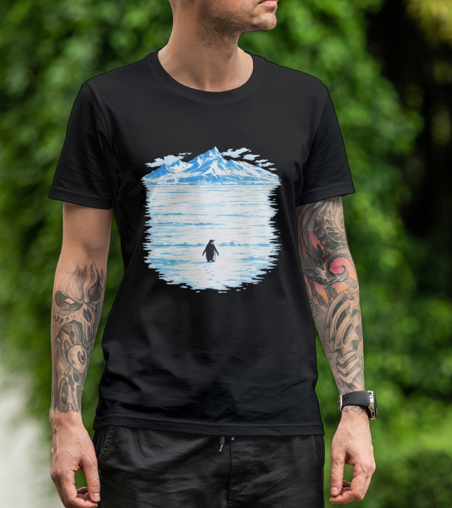 Penguin But Why Snowy Mountain Reflection T-Shirt