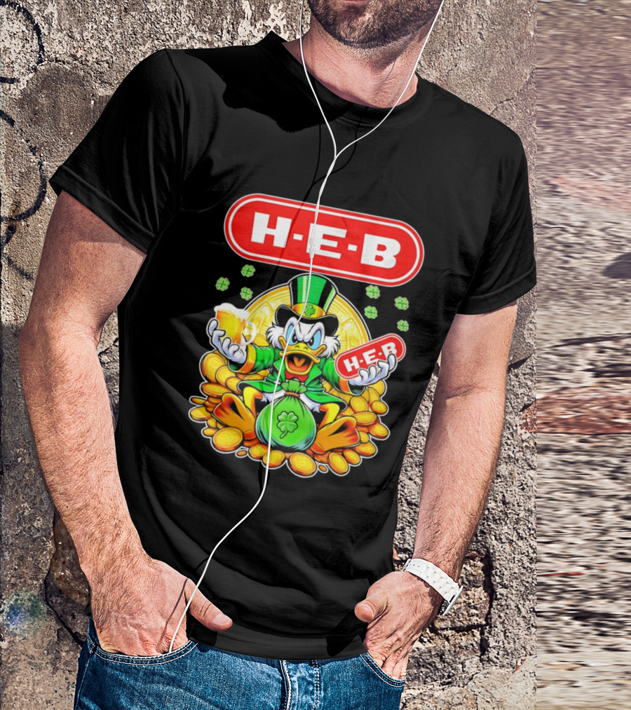H E B St Patricks Day Scrooge McDuck Coins And Clover Hat T-Shirt