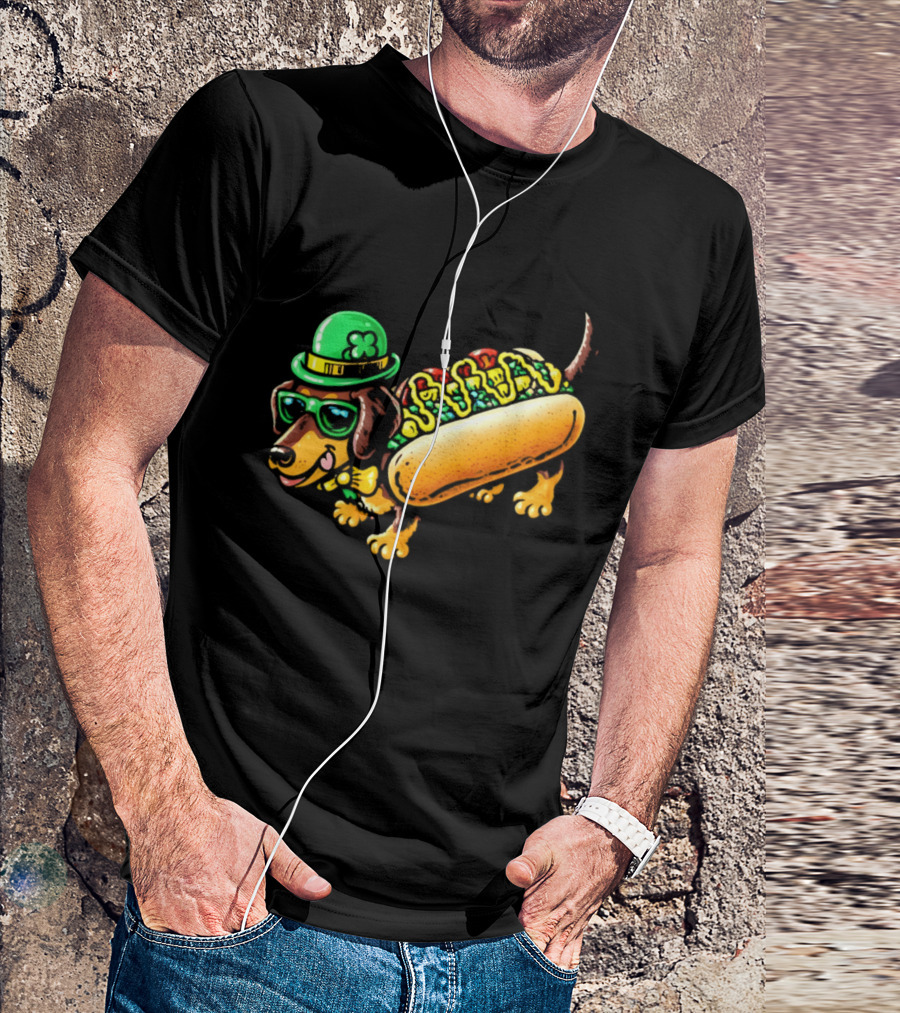 St Patricks Day Chicago Hot Dog Wearing Irish Hat And Glasses T-Shirt