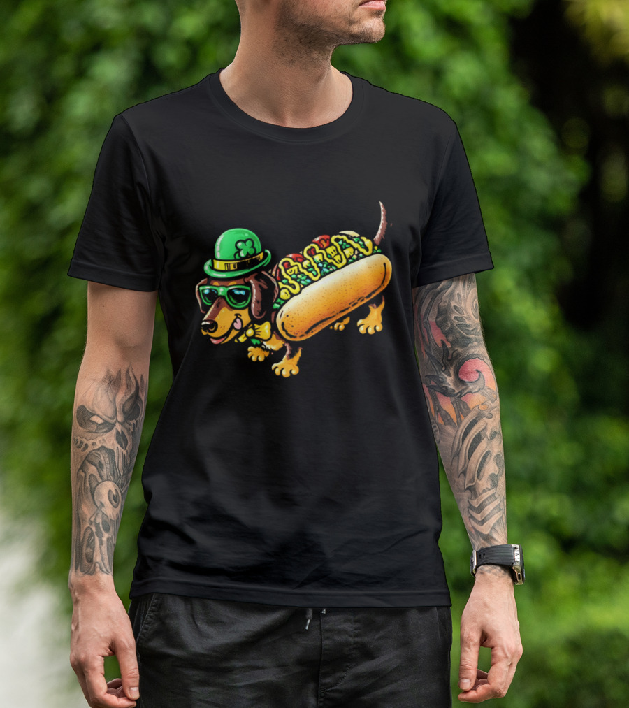 St Patricks Day Chicago Hot Dog Wearing Irish Hat And Glasses T-Shirt