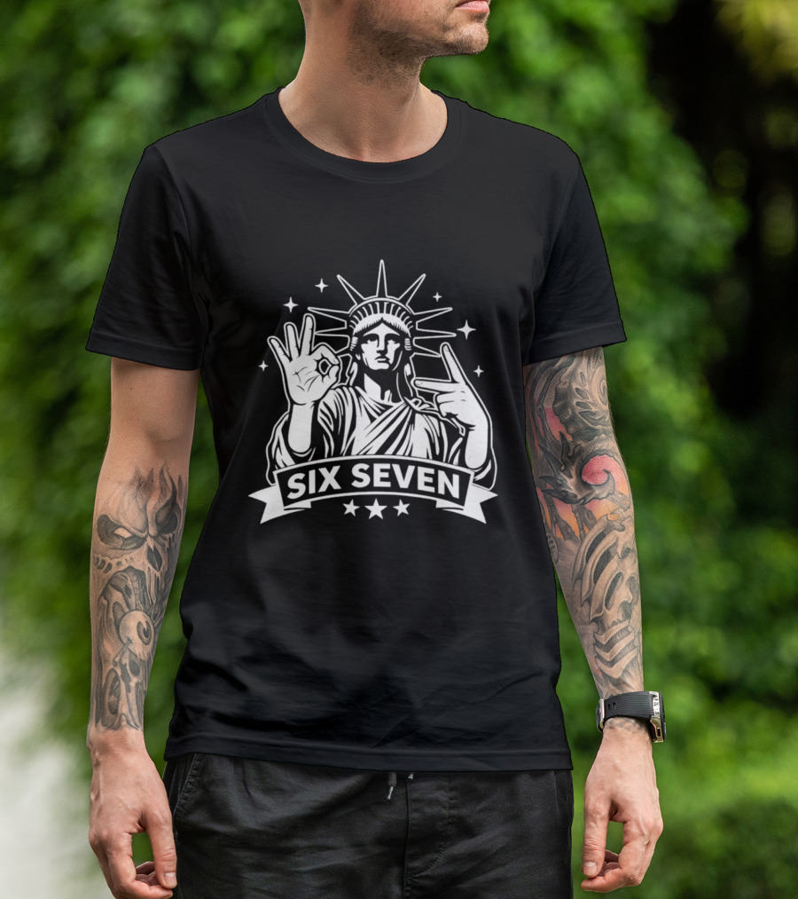 Statue Of Liberty Six Seven Hand Gesture Stars T-Shirt