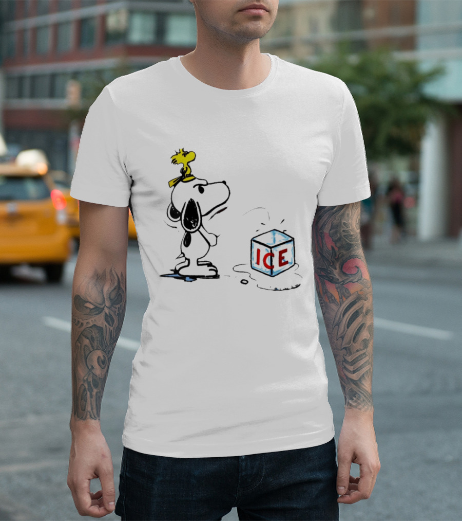 Snoopy Woodstock Piss On Ice Cube Block T-Shirt
