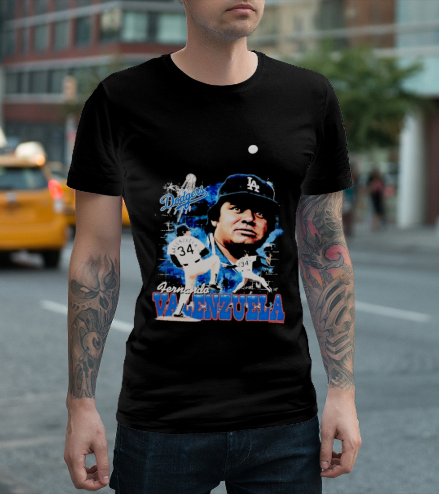 Los Angeles Dodgers Fernando Valenzuela Legendary Pitcher Icon Blue T-Shirt